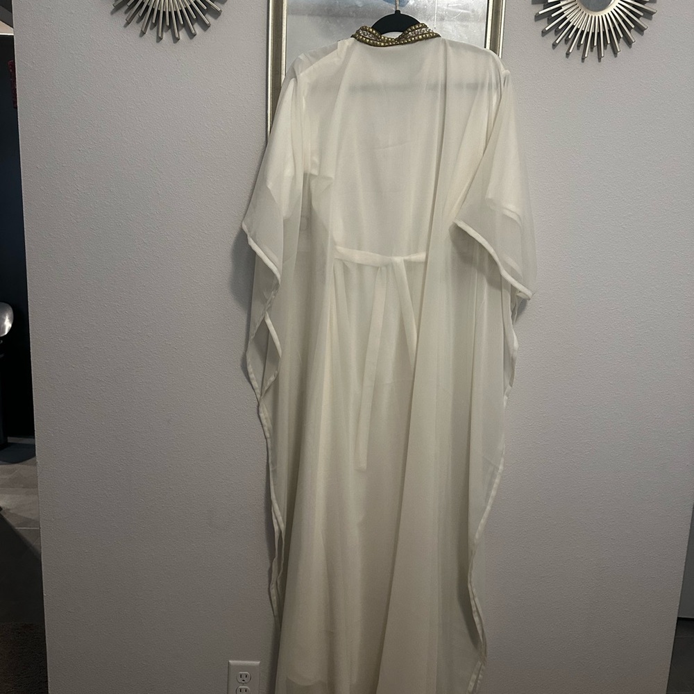 Embellished Ivory Caftan Dress with Gold Beading - Picture 6 of 6